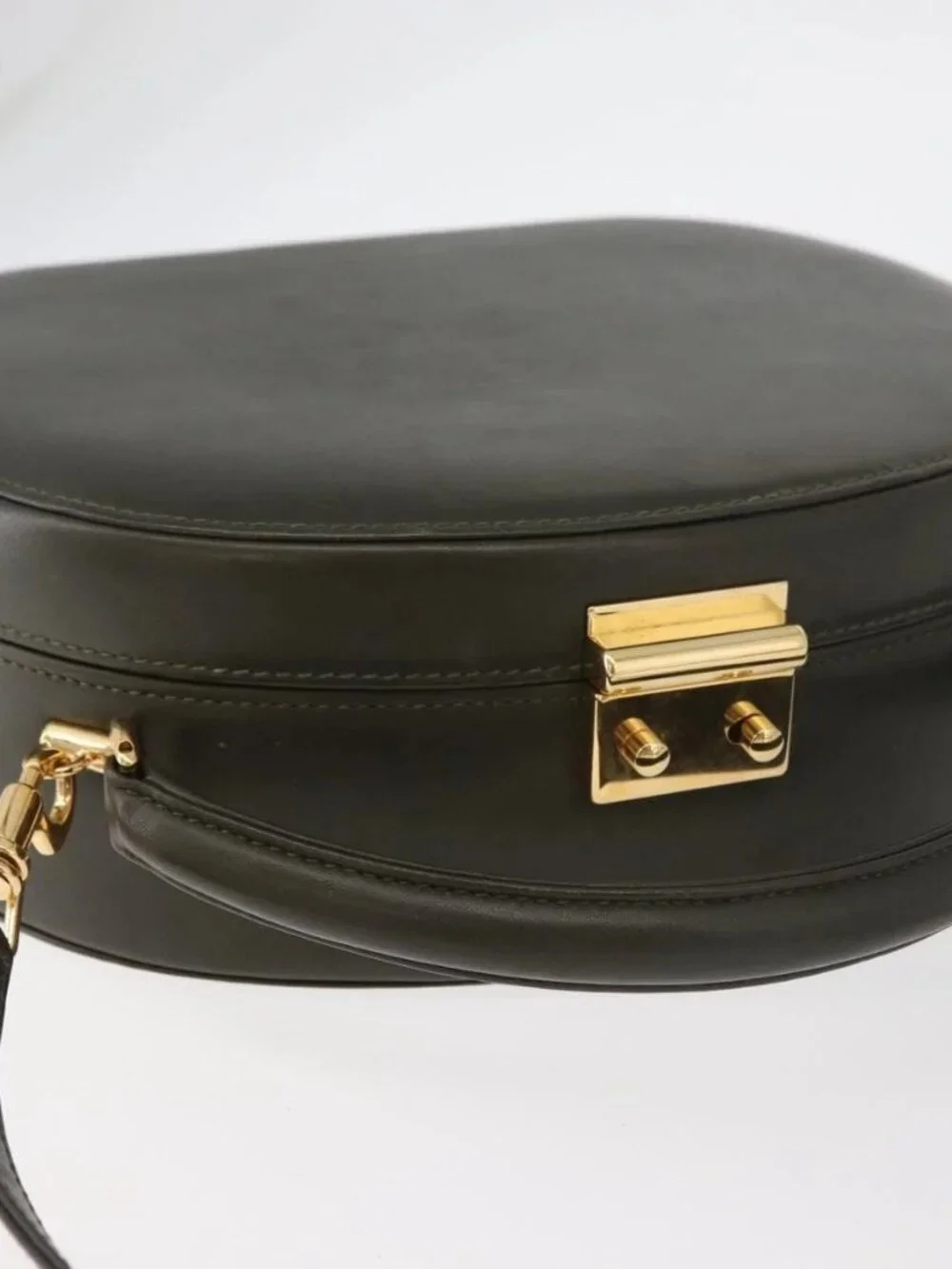 GUCCI Hand Bag Leather 2way Khaki Gold Auth